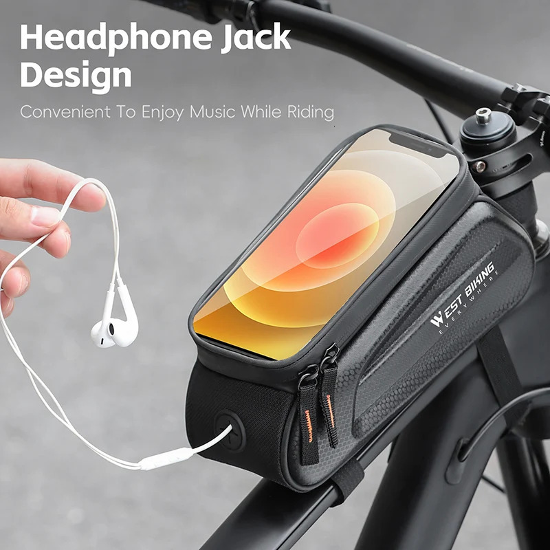 WEST BIKING 7.0 Inch Bike Phone Touch Screen Bag Bicycle Reflective Top Tube Bag EVA Hard Shell Water Repellent Front Frame Bags 250610