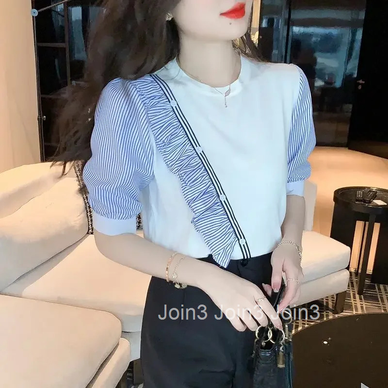 Woven Half Sleeve Shirts Blouses for Women Chiffon Blouse Clothing Woman Top Trend 2025 Modern Long Youthful Elegant Pretty S