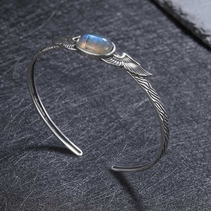 S925 Silver Vintage Natural Labradorite Amethyst Adjustable Bangle for Women Fine Jewelry Valentine Day Gift Z250616