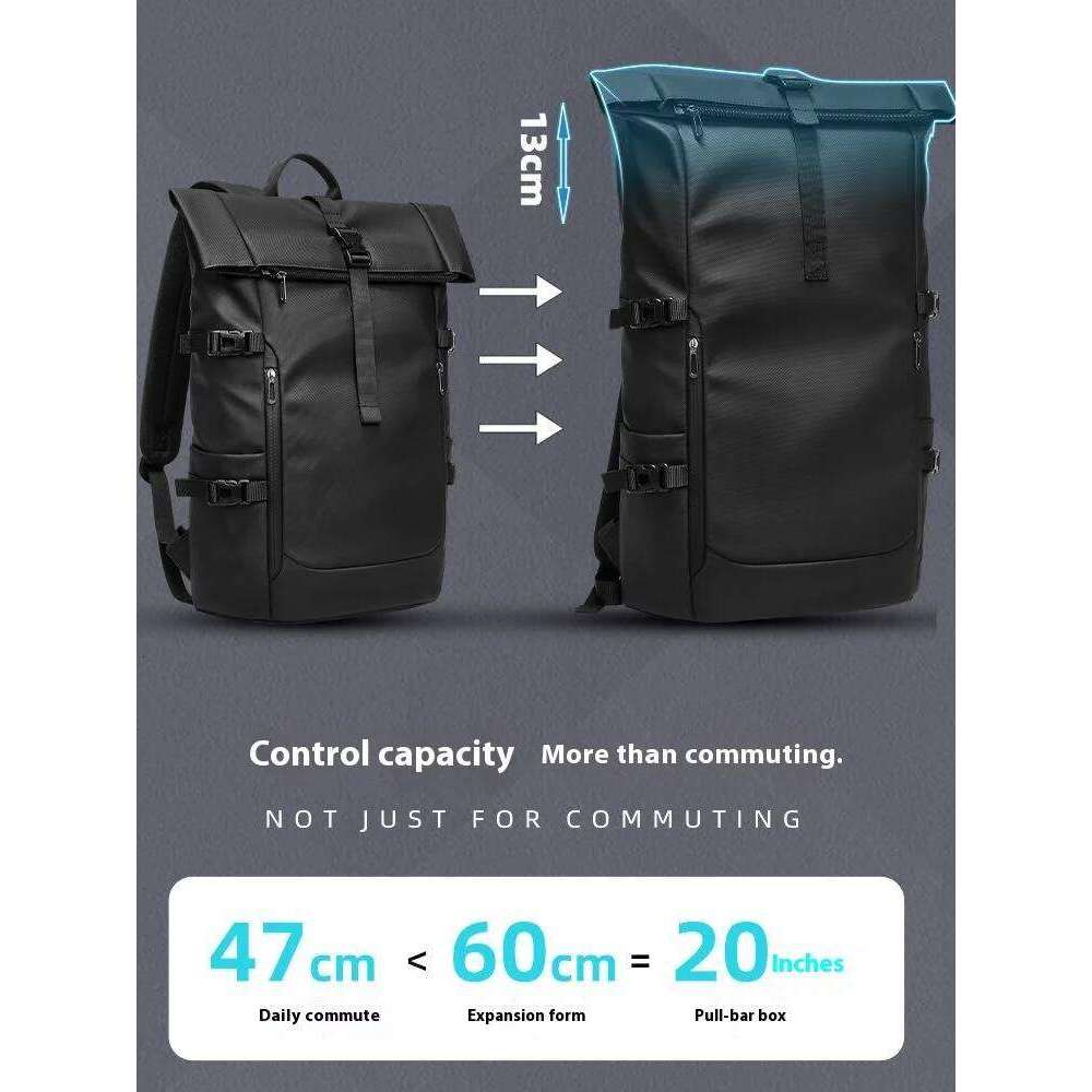 EURCOOL Mochilas Men's Waterproof Rollup Backpack Women Travel Expandable USB Charging Large Capacity Laptop Bag