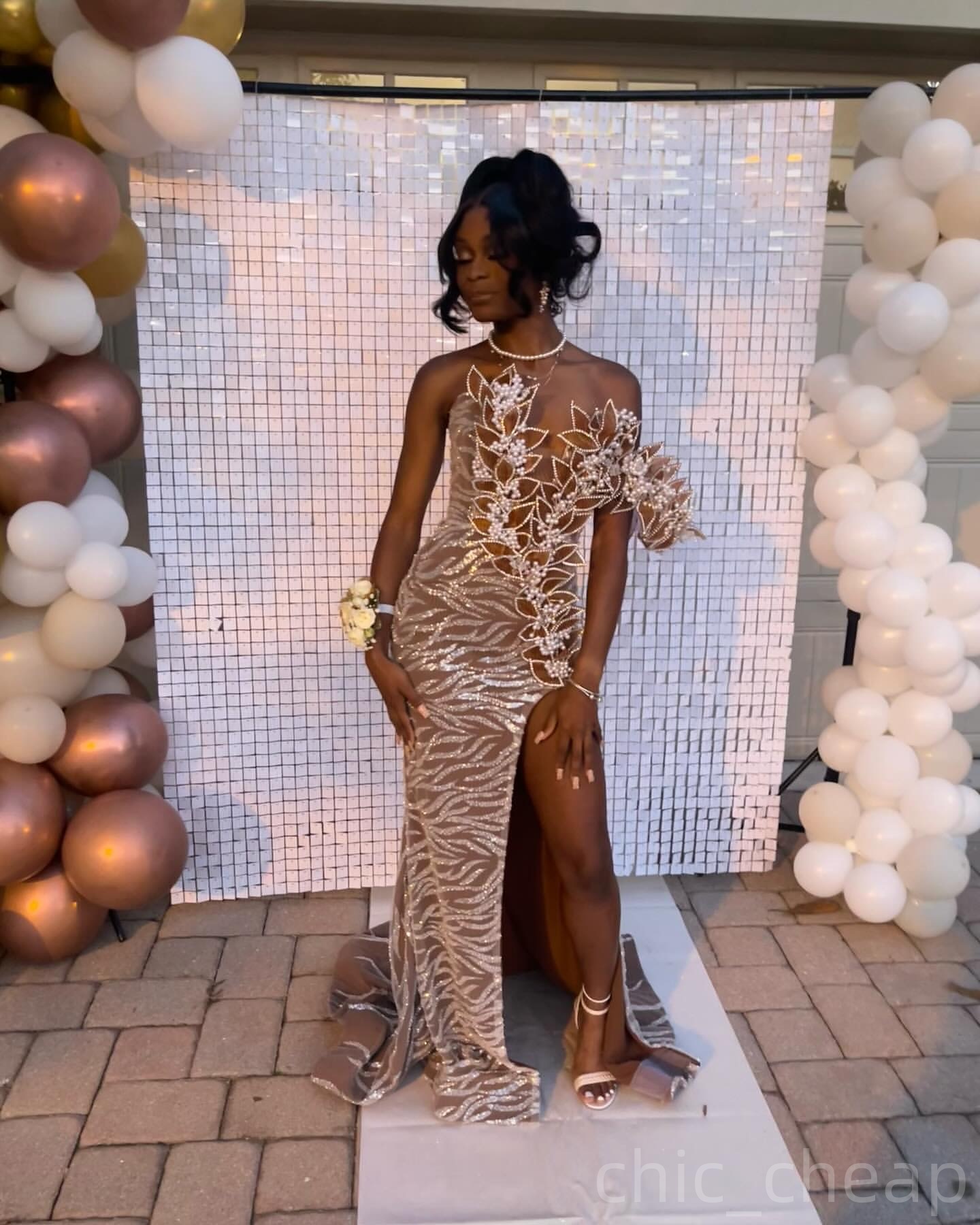 Brown Mermaid Prom Dresses 2025 Pearls Floral Appliques Sequined Evening Formal Party Second Birthday Engagement Gowns Plus Size Dress For Special Occ