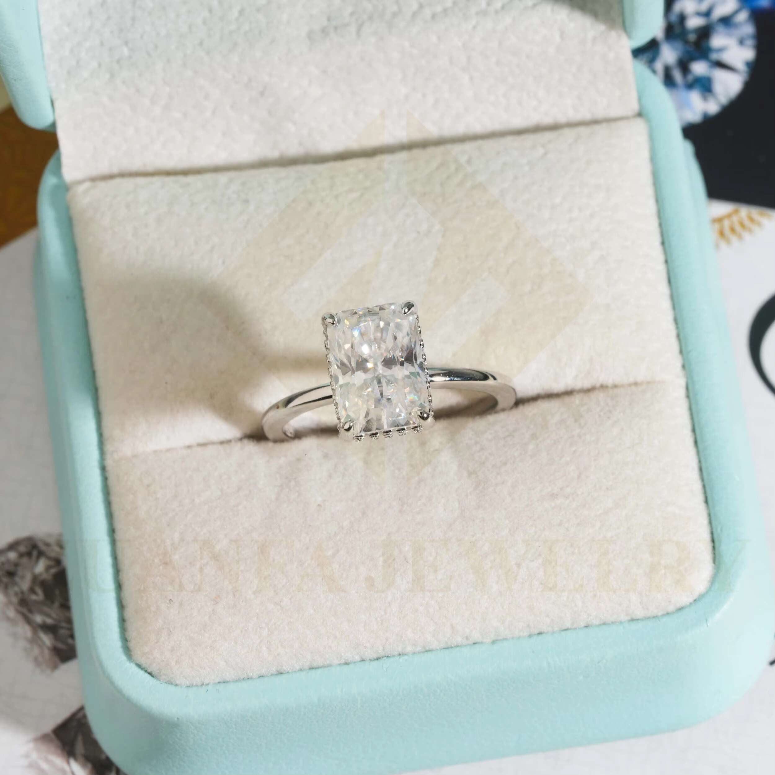 3ct Fancy Cut Solitaire Stone 18k White Gold Plated Moissanite Wedding Ring Silver 925 Halo Setting Engagement Ring