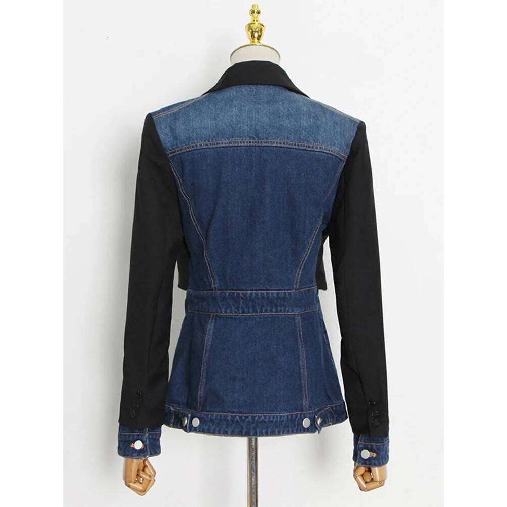 TWOTWINSTYLE Hit Color Patchwork Denim Blazer For Women Notched Collar Long Sleeve Spliced Button Designer Blazers Female New