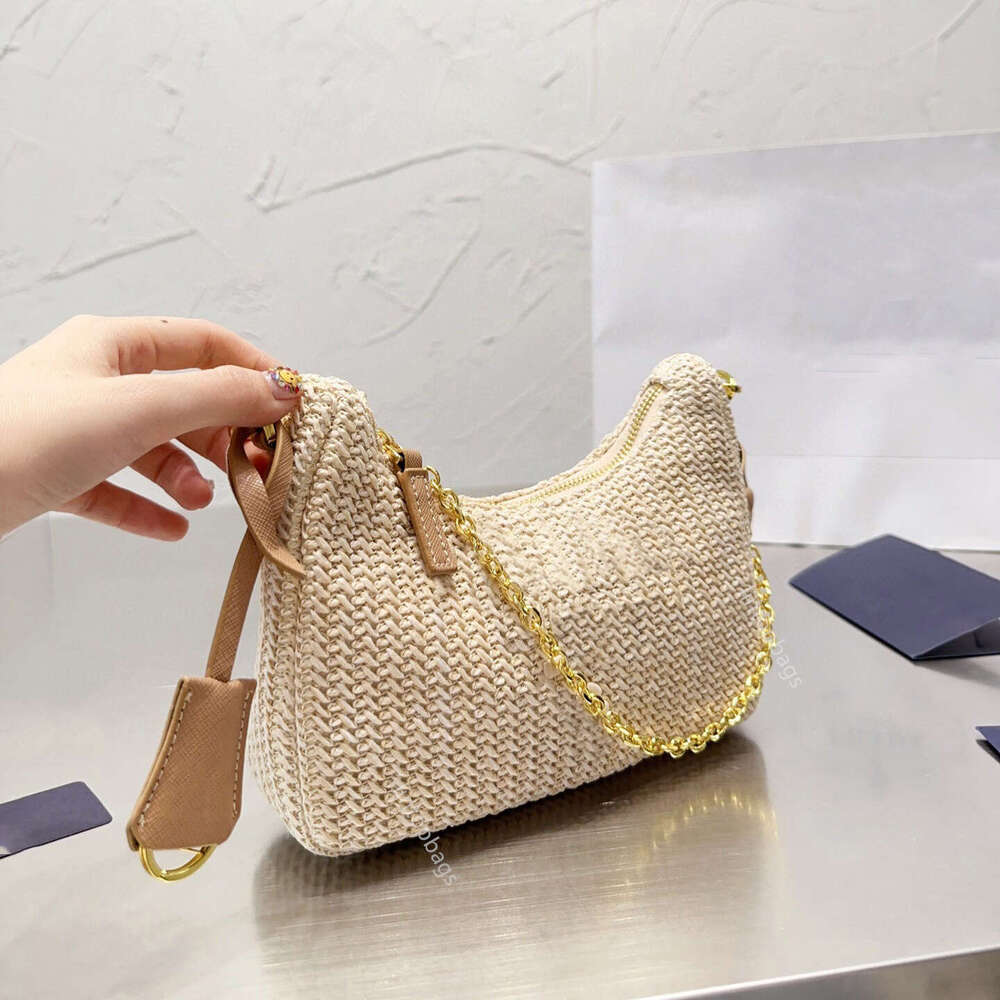 Summer Straw bag hobo designer shoulder crossbody bags ladies chain tote bag composite handbag with purse Woman Handbags Chest pack lady chains messenger bag