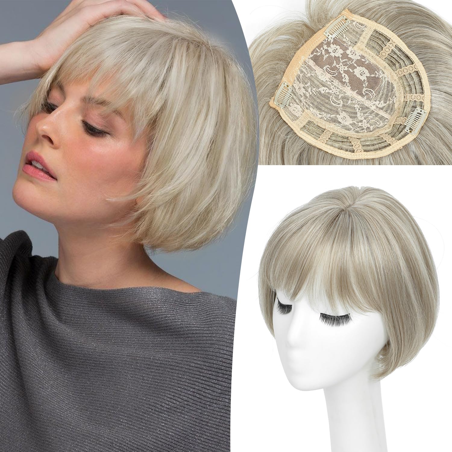 Female human hair wig patches, female short hair Bob Natura wig headwear with bangs side hair sparse synthetic headwear