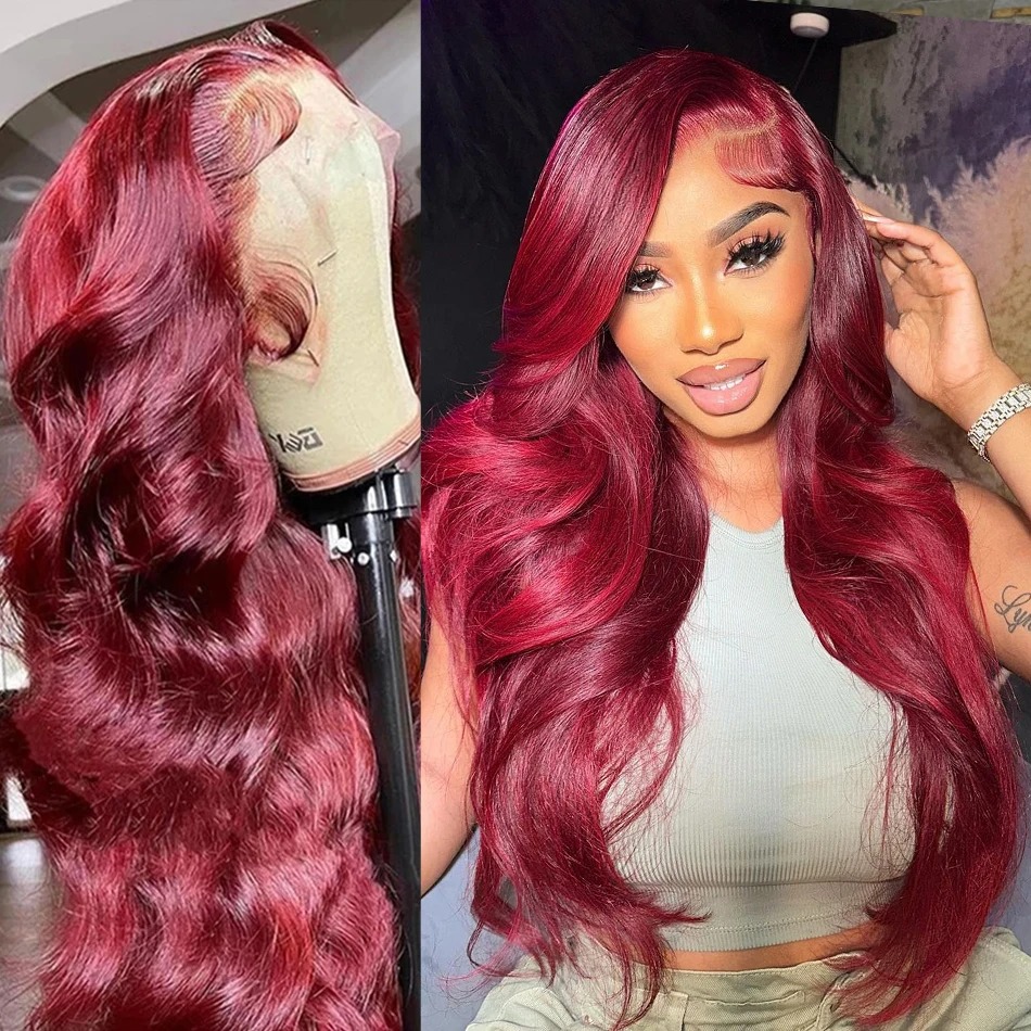 200 Density Burgundy HD Lace Frontal Human Hair Wig 99j Body Wave 13x4 Lace Front Wigs Human Hair Brazilian Lace Wigs Synthetic Wig