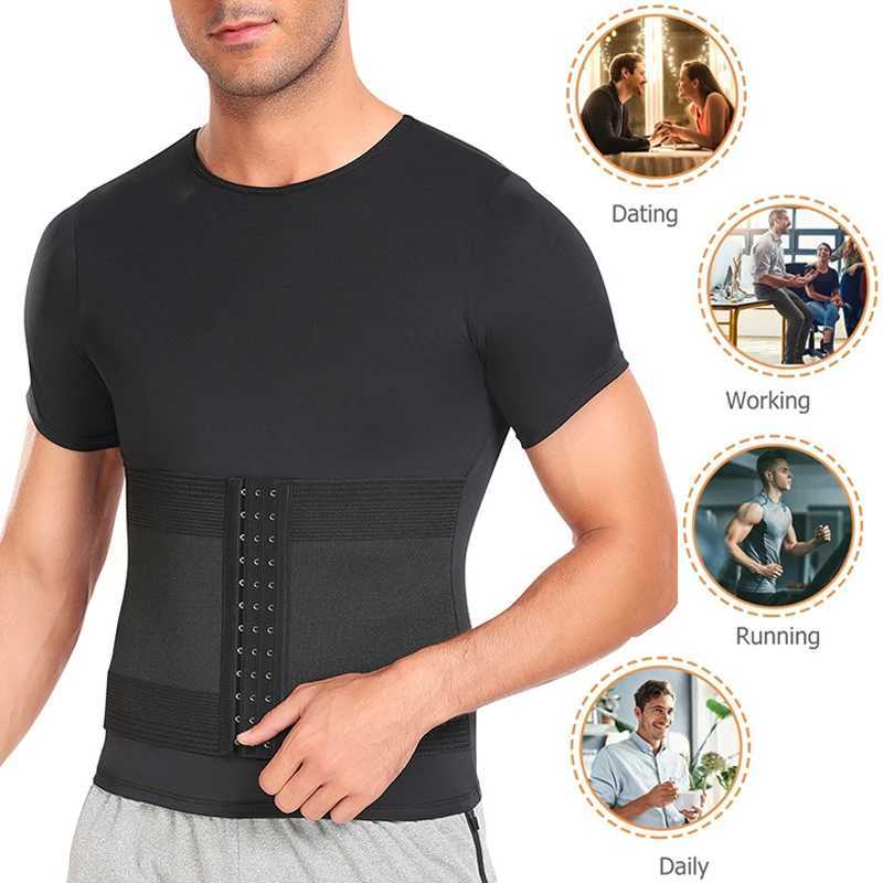 Men Body Shapers Abdomen Tight Fitting Short Sleeve Shirt Shaping Underwear Slimming Belly Tummy T-Shirt Male Modeling Corset W250616
