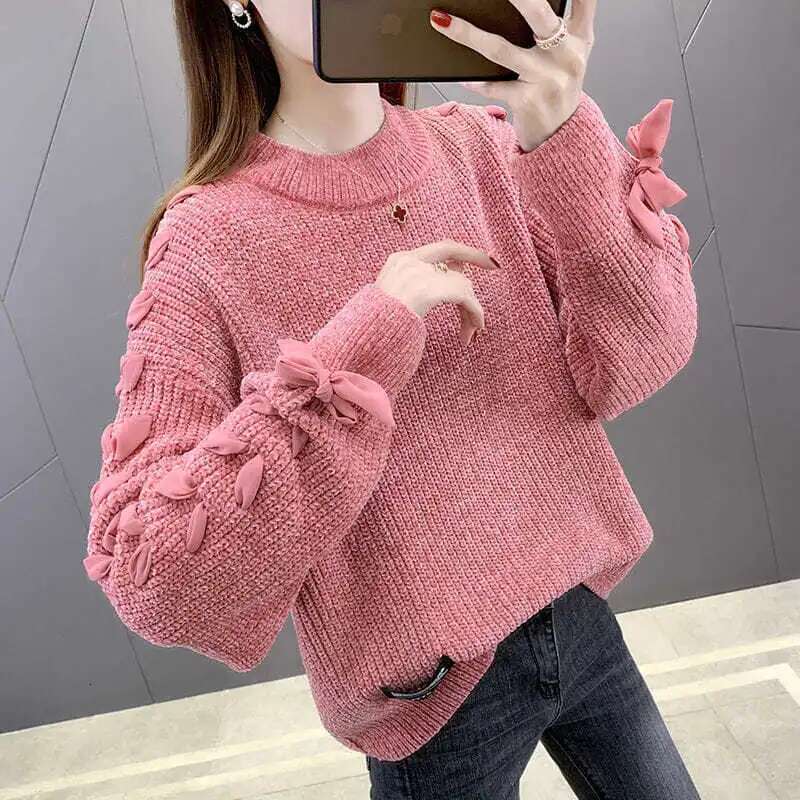 Purple Pullover Round O Neck Ladies Sweaters Knitted Top for Women In Promotion Korean Fashion Style Autumn Winter 2024 Clothes