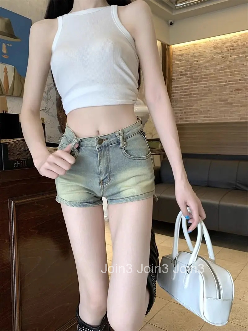 Elasticty Skinny Short Jean Pants Woman Zipper Denim Shorts for Women Designer Trend 2025 Jorts Aesthetic Design XL Streetwear