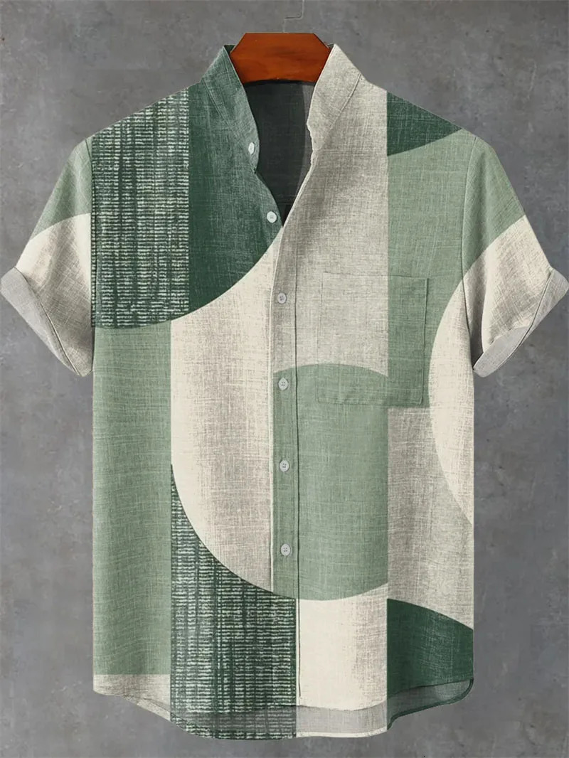Selling Tiger Mens Linen Short Sleeved Shirt With Retro Pattern Printed Casual And Fashionable Top Trajes De Moda 250613Z