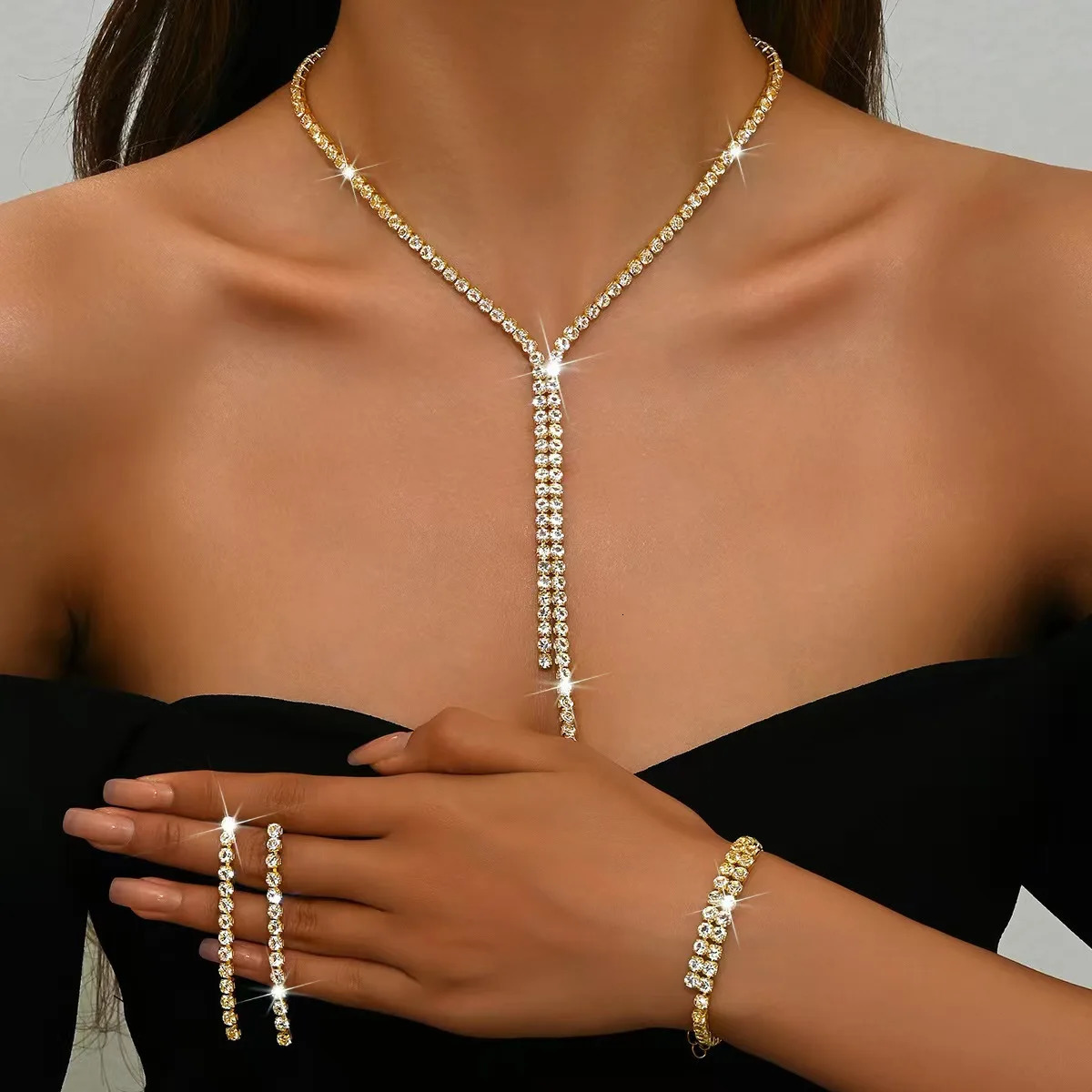 4PC Womens Fashion Geometric Necklace Earrings Bracelet Jewelry Set Suitable for Wedding Party Festival Gifts-8604 250609