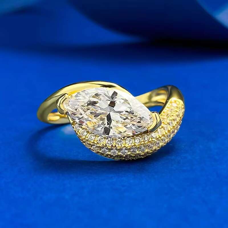 High Quality 925 Sterling Silver Womens Wedding Ring 6*12mm 2ct D-Color Marquise Cut Moissanite with 18K Gold Plating