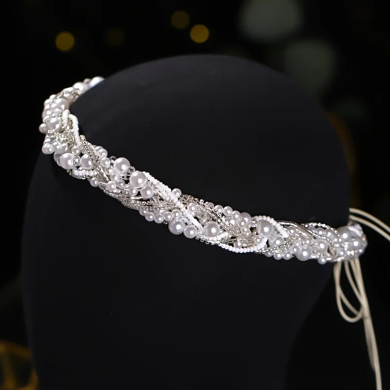 Crystal Pearl Hair Vine Headband Tiara For Women Bride Rhinestone Bridal Wedding Hair Accessories Jewelry Band Headband 250610