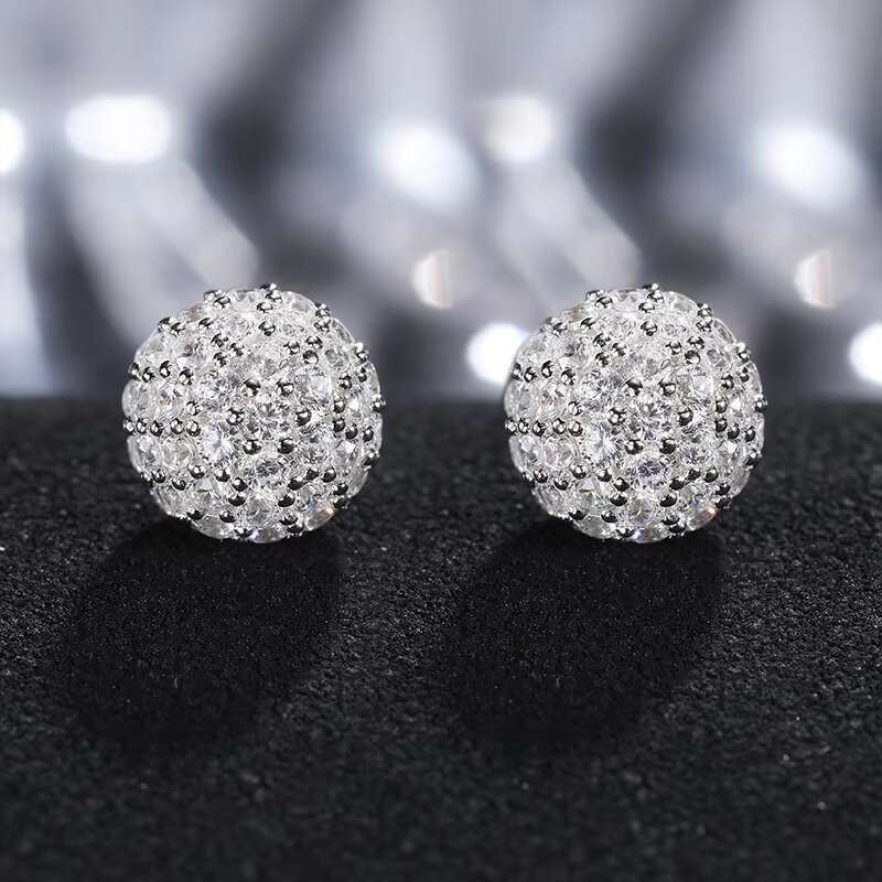 Wholesale High Quality New Fashion Hip Hop 925 Sterling Silver Iced Out Moissanite Round Stud Earrings