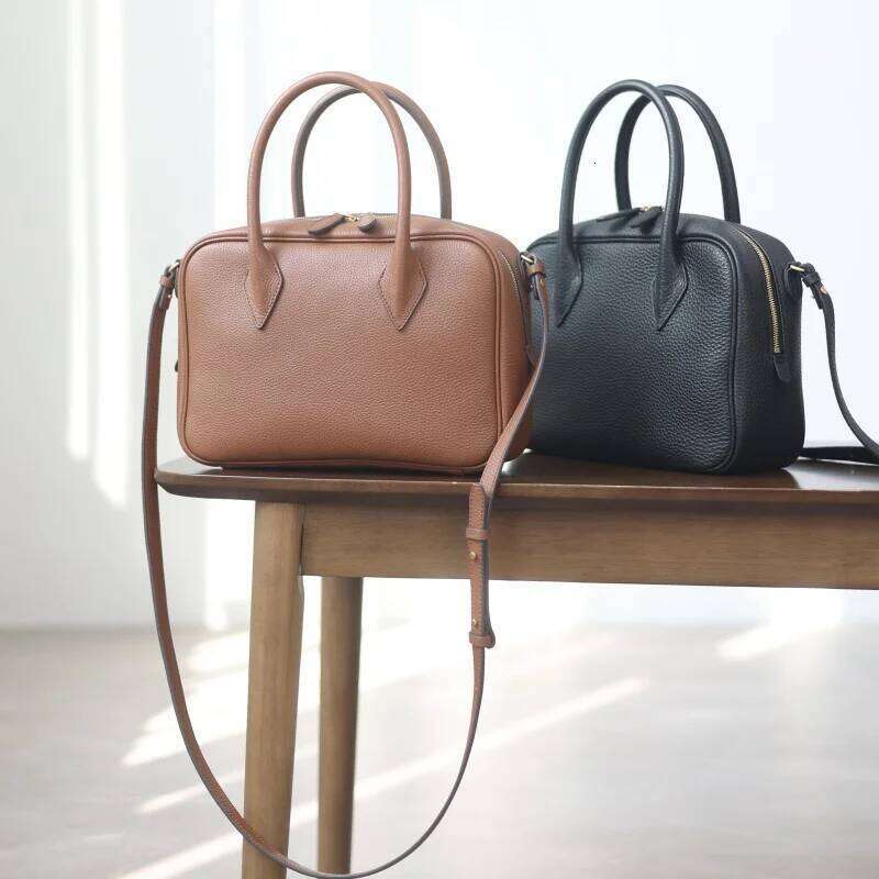 Women's Genuine Leather Vintage Crossbody Square Bags Real Cowhide Zipper Handbag Adjustable Shoulder Strap Soft And Versatile