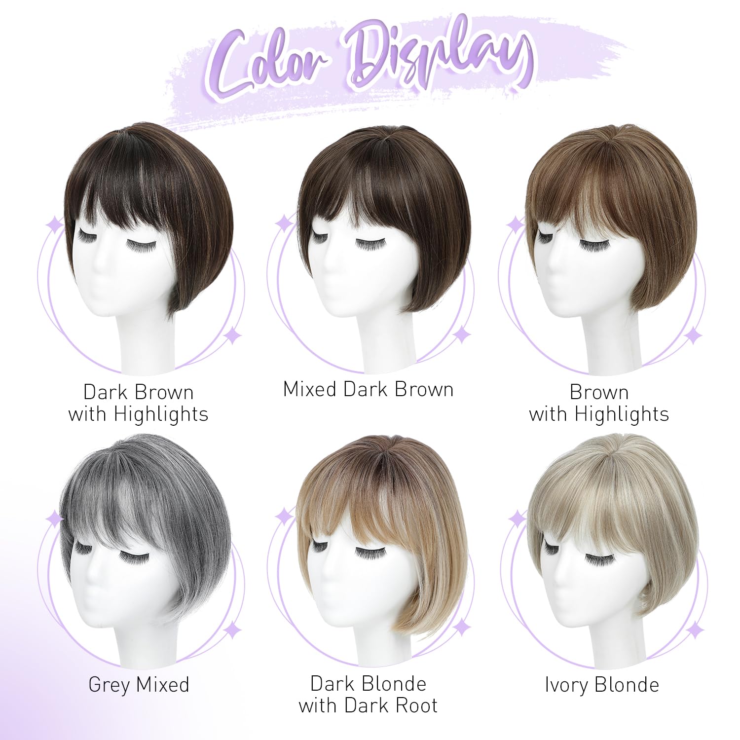 Female human hair wig patches, female short hair Bob Natura wig headwear with bangs side hair sparse synthetic headwear