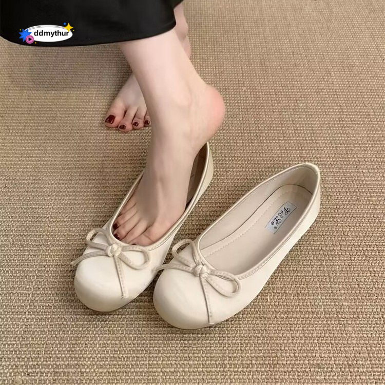 Red Shallow Mouth Single Shoes for Women Spring New French Style Gentle Fairy Blue Ballet Flat Loafers ddmythur