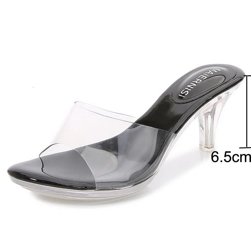 Women Crystal High Heel Sandals Peep Toe Transparent Spike Heel Slide Sandals Office Nightclub Evening Party Banquet High Heels 250610