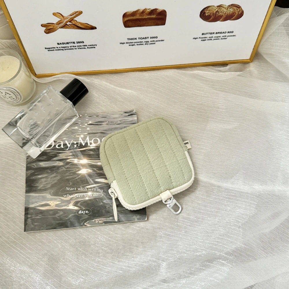 Quilting Seam Coin Pouch Polyester Cotton Square Small Cosmetic Bag Lightweight Korean Style Earphone Storage Case Student 250614