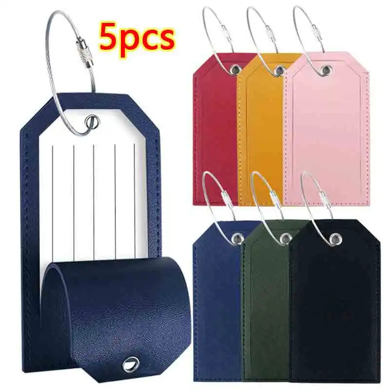 Women Men Luggage Tags for Suitcases Travel Accessories Fashion Solid Color PU Leather Suitcase Bag Label Tag Name ID Address 250616