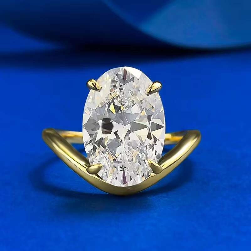 High Quality 4ct D Color Oval Cut Moissanite Diamond 925 Sterling Silver Womens Wedding Ring with 18K Gold Plating