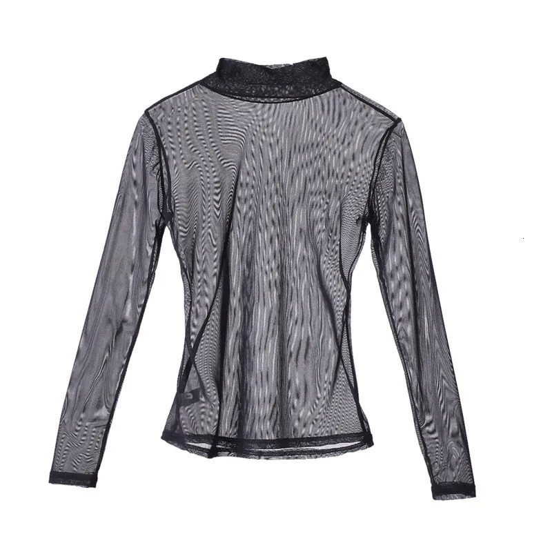 Summer See Through T-Shirts Sexy Slim Solid Color Hollow Mesh Tee Tops Long Sleeve Transparent T-Shirt For Women 250614
