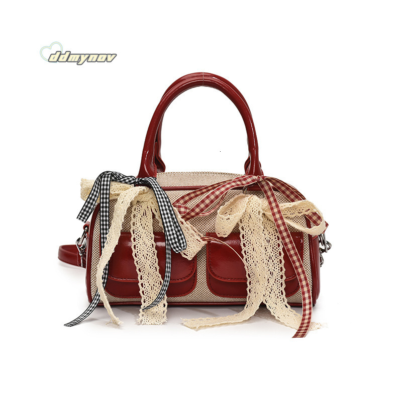 Korean INS Style Double Pocket Handbag for Women 2025 Spring Fashion Versatile Crossbody Boston Bag ddmynov ddmynov