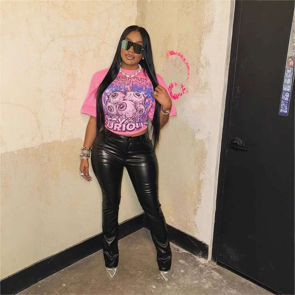 New Fashion Street Print Short Sleeve Crew Neck Simple Versatile Top T-Shirt Women's Clothing B5