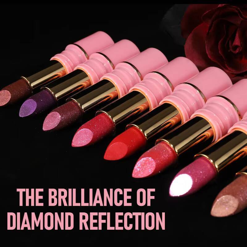 8Colors Glitter Waterproof Lasting Diamond Pearlescent Metallic Gloss Lipstick Purple Lipgloss Lips Makeup Cosmetics happy