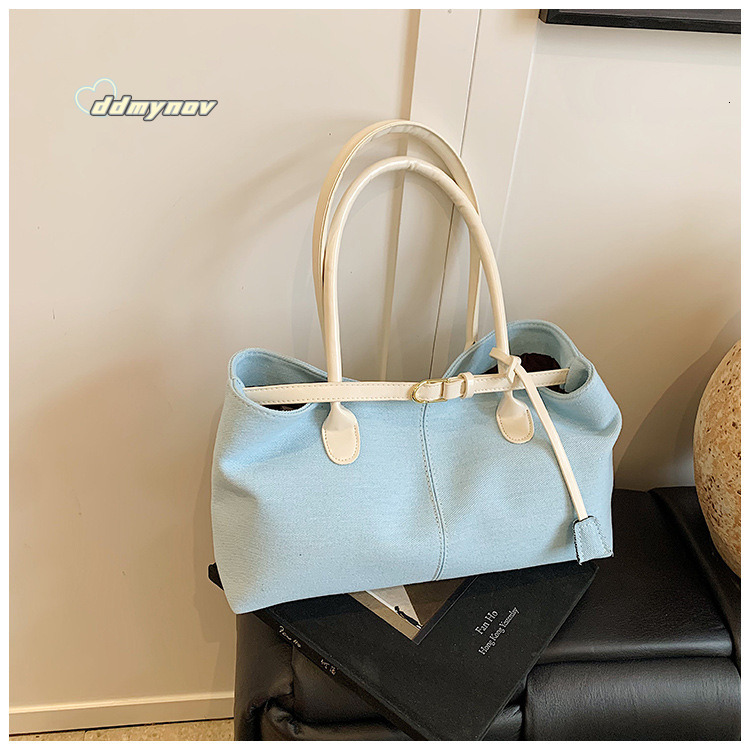 Commuting Large Capacity Denim for Women 2025 New Spring Summer Color-Block Handbag Casual Shoulder Tote Bag ddmynov ddmynov
