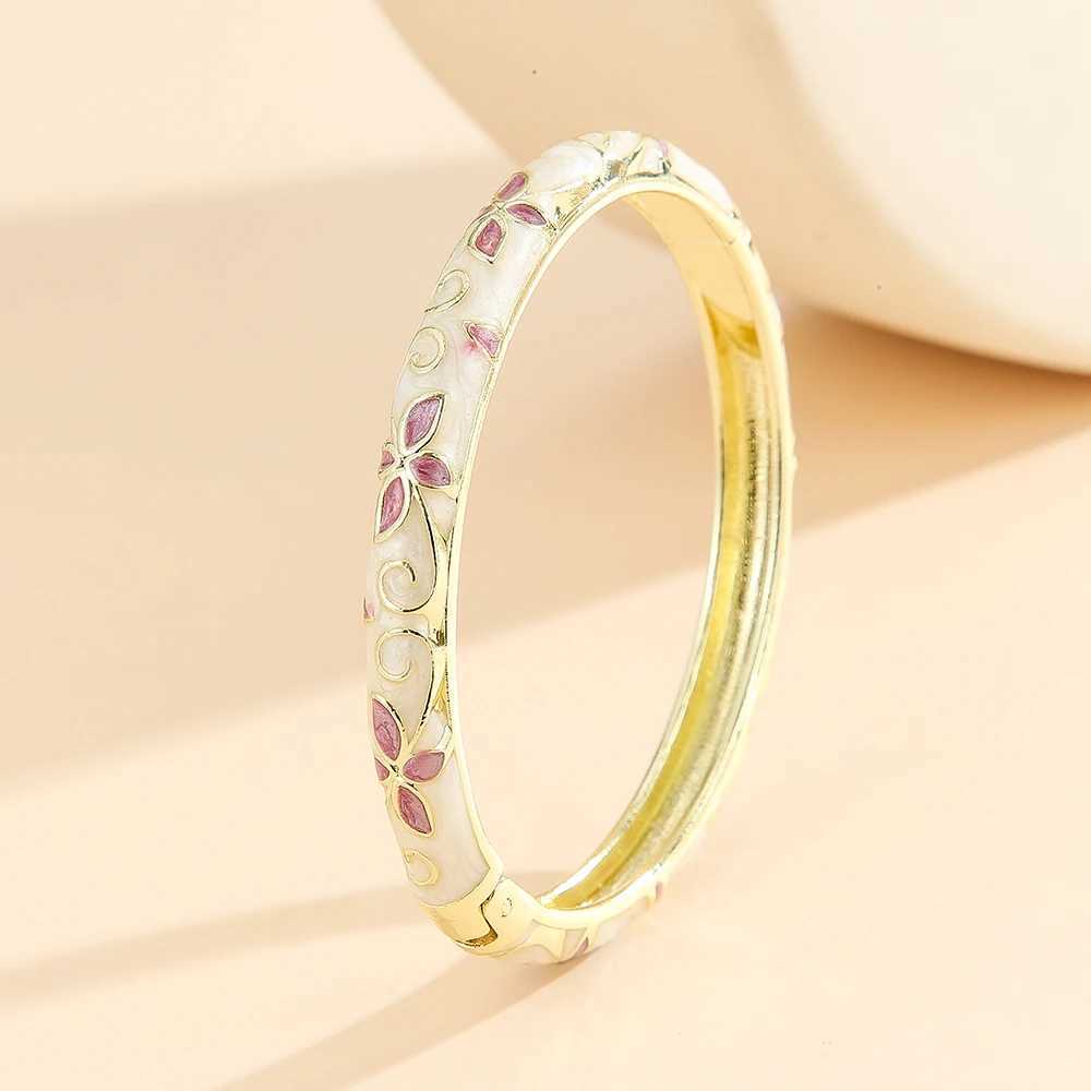 Fashion style gold plated flower pattern enamel cloisonn bangle jewelry gift item for girls women Z250616