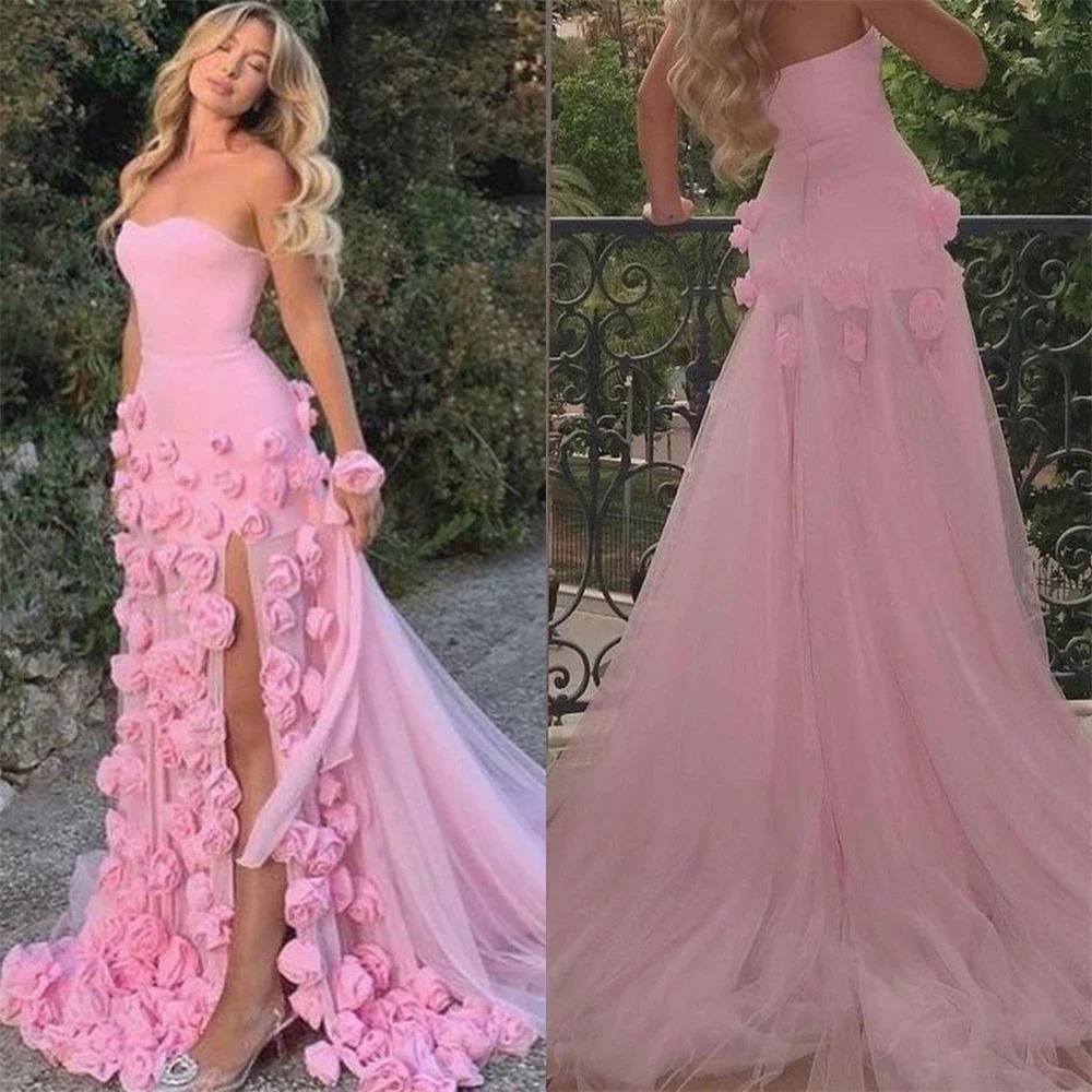 Customized Evening Gown Formal Prom Dress Women Dresses Exquisite Strapless Sheath Cocktail Homecoming Flowers Tulle Occasion 250612