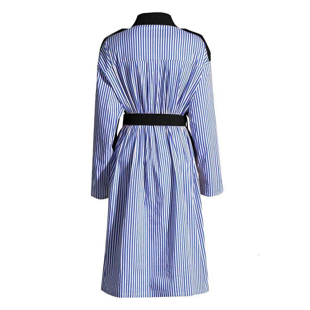 VGH Patchwork Belt Casual Striped Trench For Women Lapel Long Sleeve Spliced Double Breasted Minimalist Loose Coats Female New