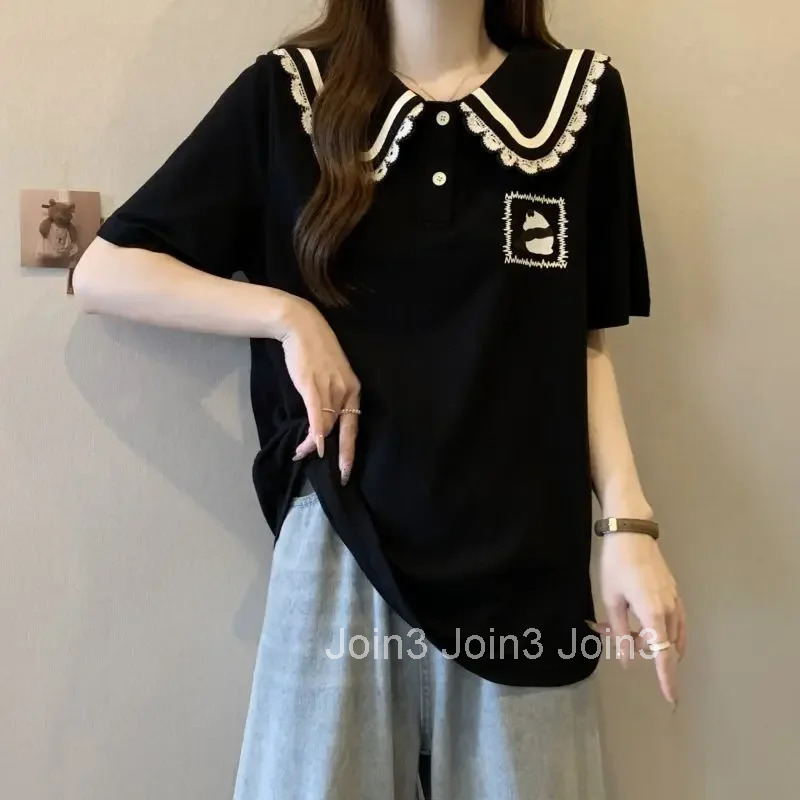 Summer Outfit Polo Neck T Shirt for Cute Women Woman Tshirt Womens Short Sleeve T-shirt Korean Clothing Popular Clothes Tee