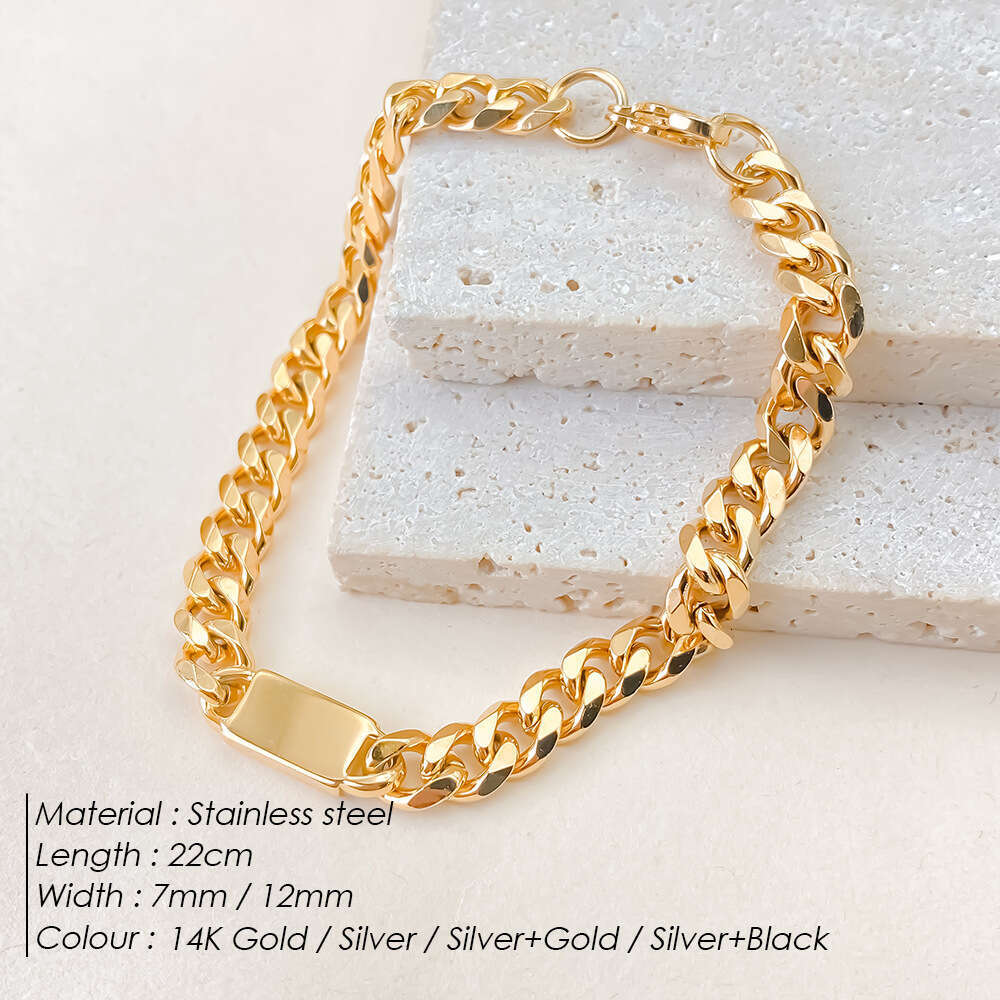 eManco Simple Thick Chain Titanium Steel Bracelet for Men, Ins Niche Design, High-end Feel, Oval 14k Gold Color, Internet Celebrity Trend