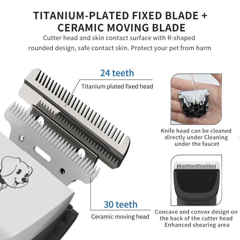 High Power Smart Dog Clippers Grooming Trimmer Pet Haircut Machine for Dogs Grooming Cutter Rechargeable Detachable Blade 250614