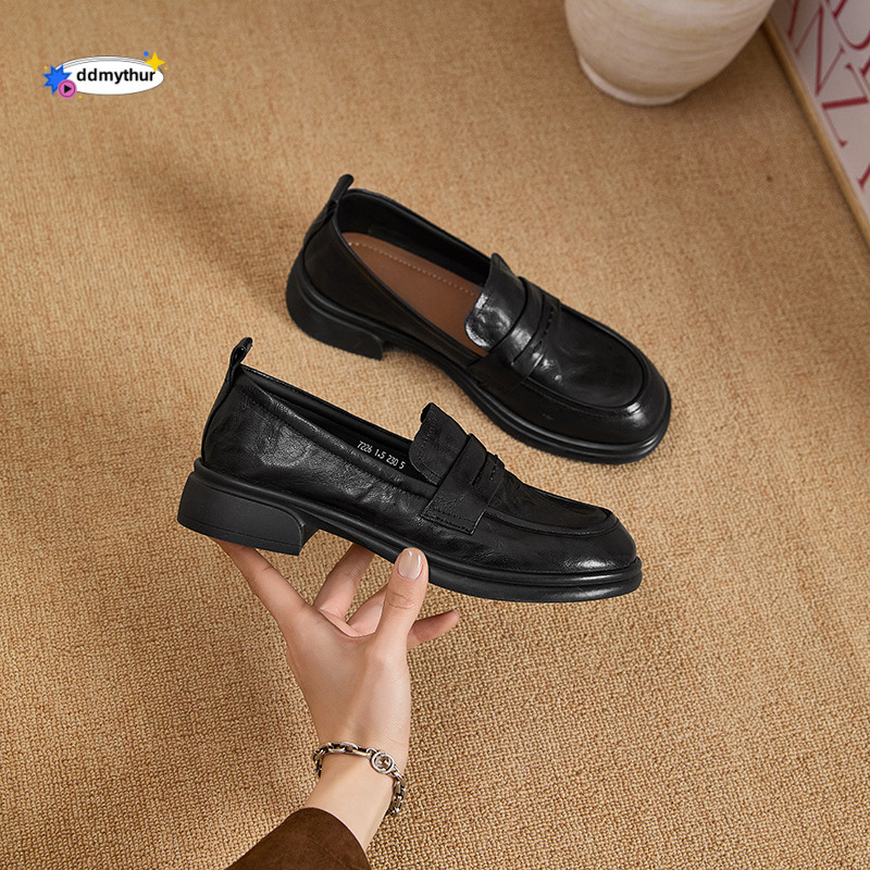 Leather British Style 2025 New Spring Autumn Versatile Loafers Mid-Heel Single Women's Work Shoes ddmythur
