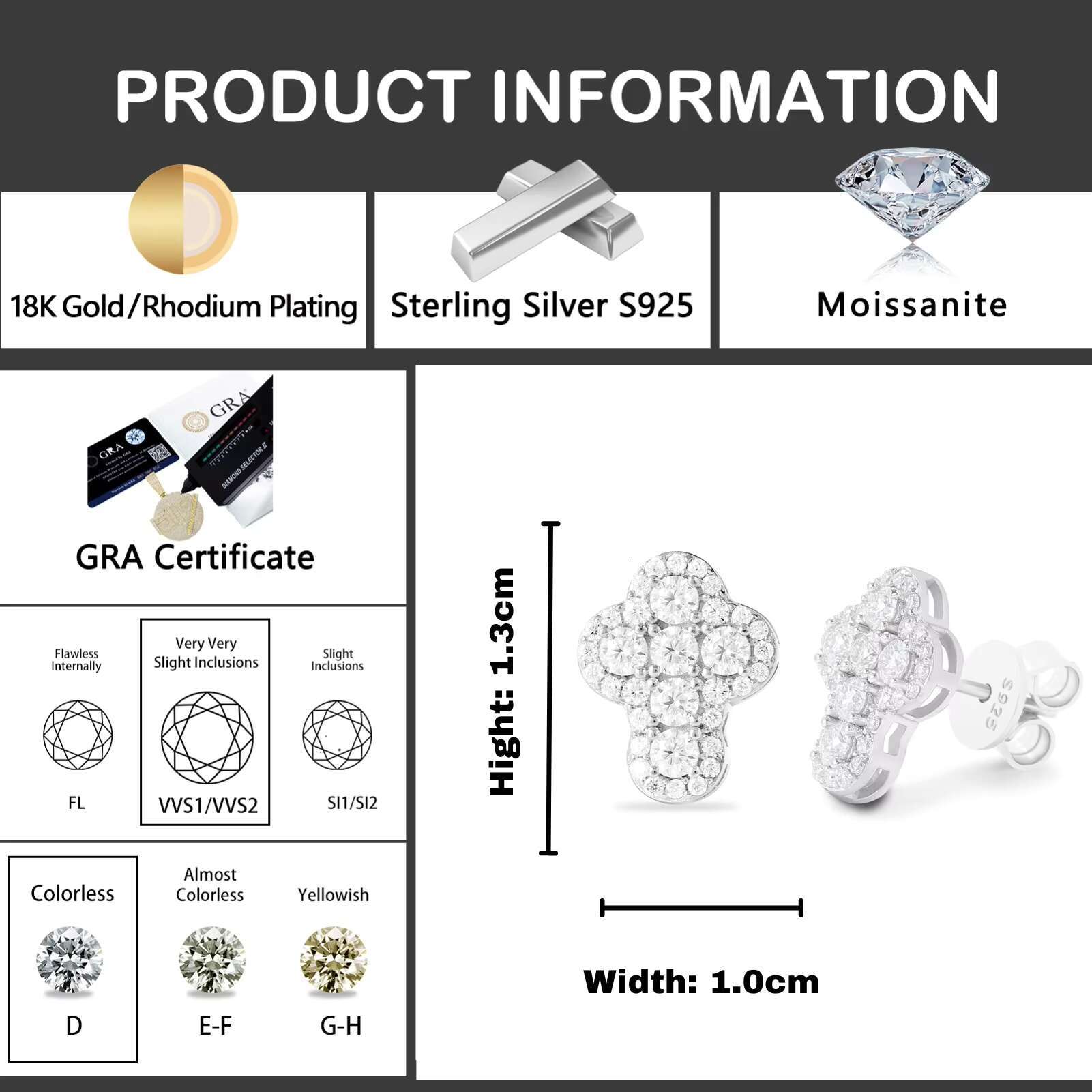 Fashion Hip Hop Jewelry VVS D Moissanite Earring Cross Iced Out Jewelry 925 Sterling Silver Stud Earrings for Gift