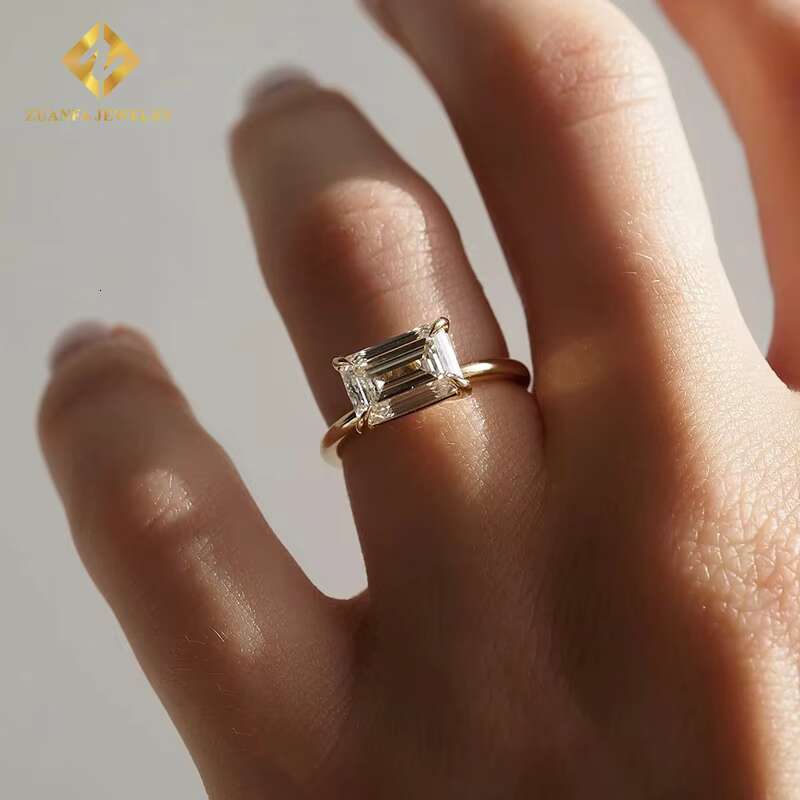 Emerald Cut Lab Diamonds Rings 10K Solid Gold Engagement Solitaire Diamonds Rings for Women