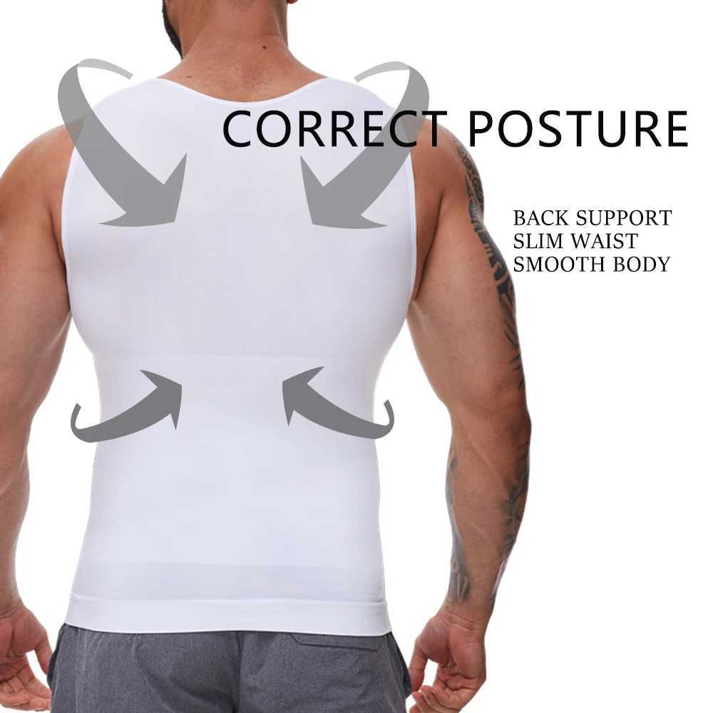 Compression Shirts Men Tummy Control Shapewear Compression Shirt Flat Belly Abdomen Slim Vest Waist Trainer Fitness Workout W250616