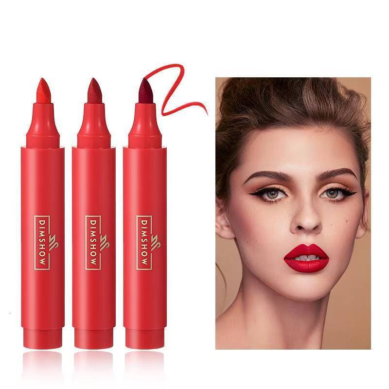 DIMSHOW Lipstick Lip Gloss Long-lasting and moisturizing matte non-stick cup waterproof lip dye happy