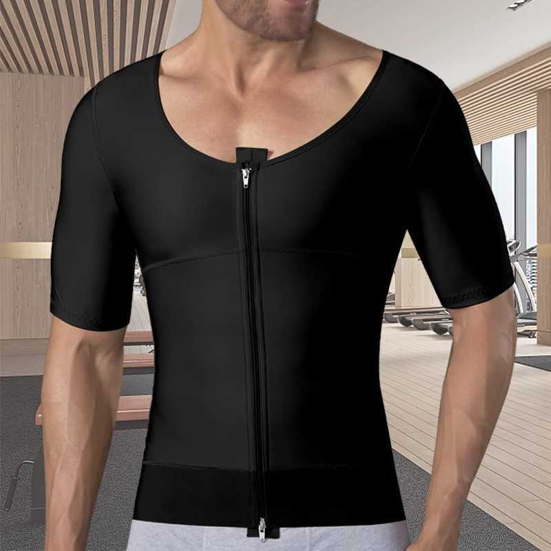 Men Slimming Tummy Control Body Shaper Post Op Surgery Gynecomastia Lipo Short Sleeve Vest Shapewear Top W250616