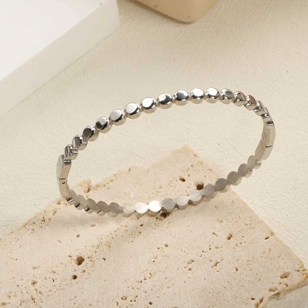 JOVO High Quality Round Bead Welded Gold Color Simple 18k Gold-plated Stainless Steel Bangle Trendy Women Jewelry Z250616