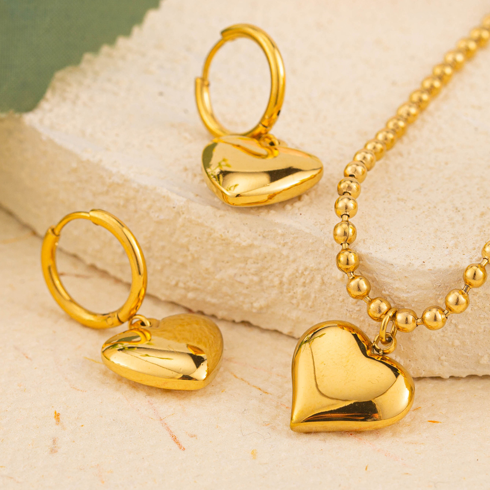 Fashion Light Style Simple Versatile Heart Necklace Earrings for Women High-end Titanium Steel Non-fading Jewelry