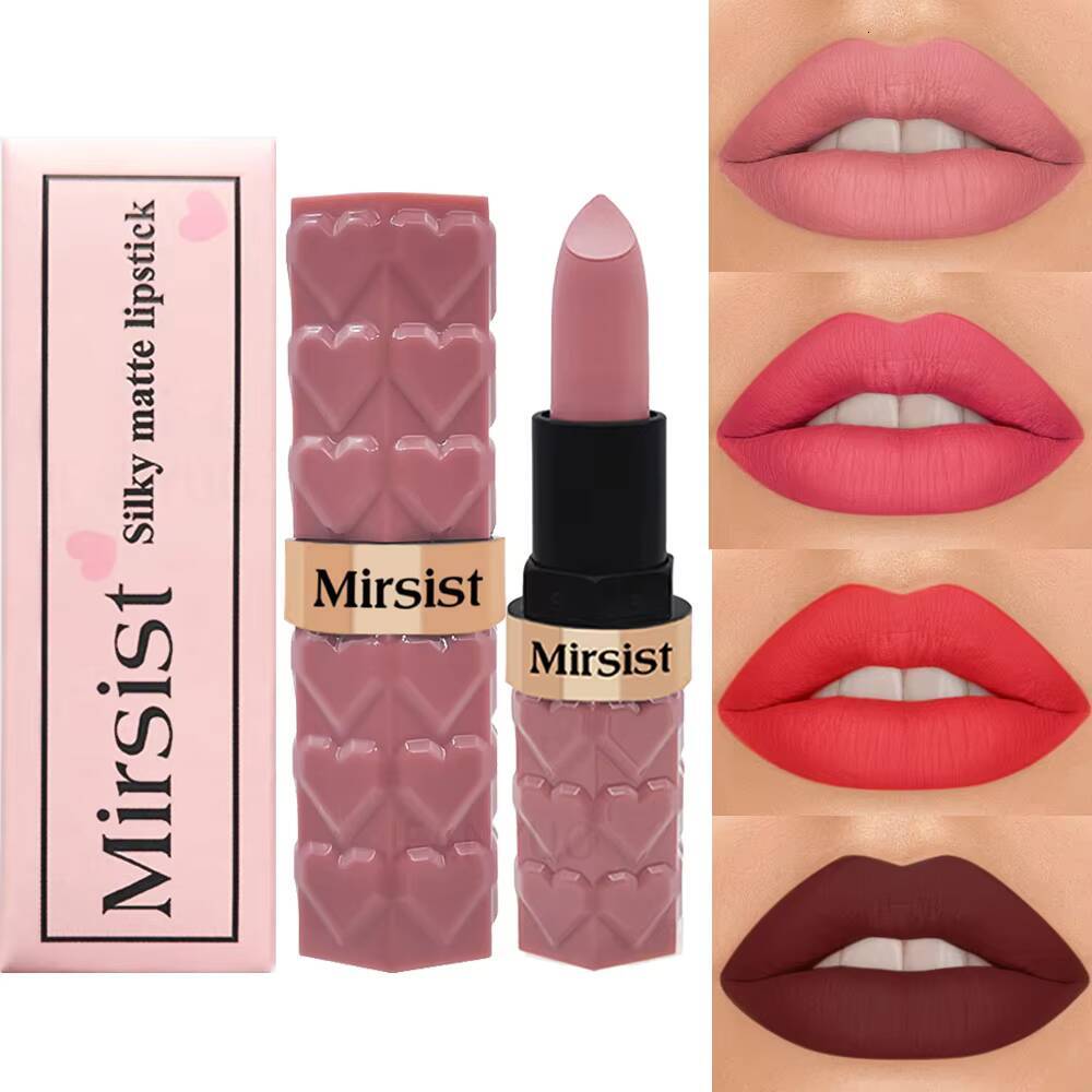 Silky Matte Velvet Nude Peach Lipstick Waterproof Long Lasting Natural Stain Not Easy Fade Balm Women Lip Stick Cosmetic happy