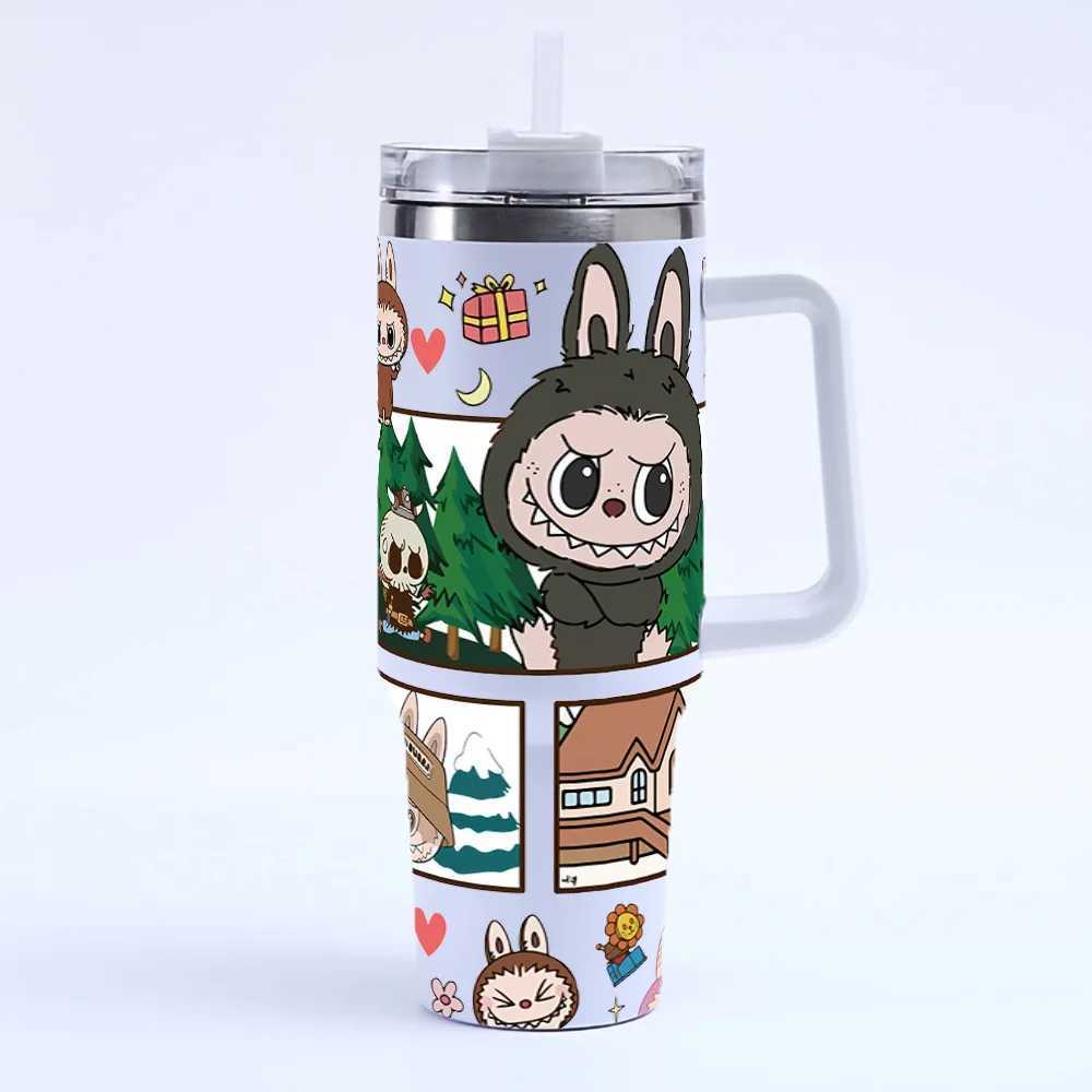 Labubu Water Bottle 40Oz Thermos Bottles Macaron Stainless Steel Mug with Straw Portable Labubus Monsters Water Bottle Gifts XJ250616