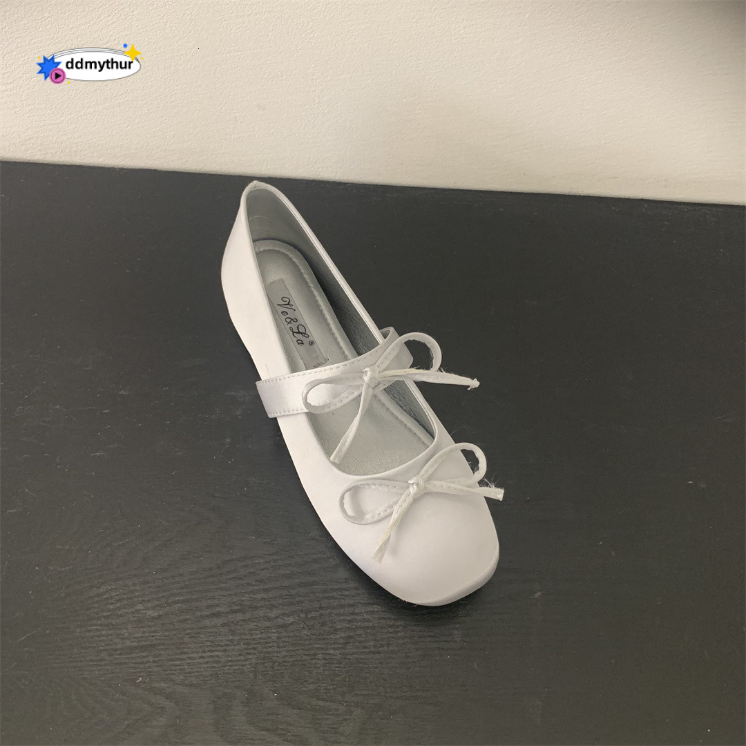 4CM Height Increase~ Thick Sole Satin Bowknot Single Shoes for Women Spring and Autumn Gentle Versatile Matching Skirt Ballet Flats ddmythur