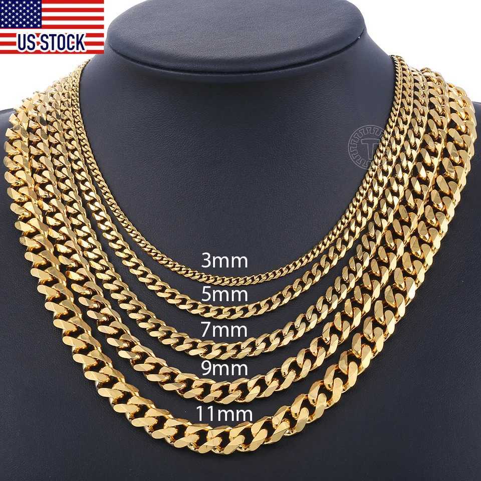 New Arrival Mens Necklaces Chains Stainless Steel Black Gold Silver Color Necklace for Men Women Curb Cuban Jewelry 3/5/7/9/11mm DLKNM08 V250616