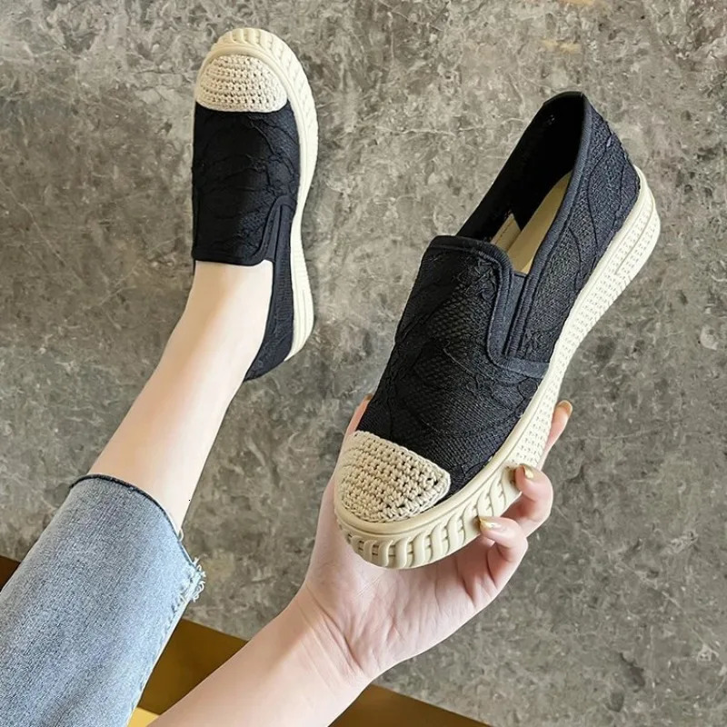 Womens Sneakers Shoes On Platform Roses Slip-on Mesh Thick Sole Fashion Casual 2024 Basic Fisherman Sewing Round Toe Rubber 250613