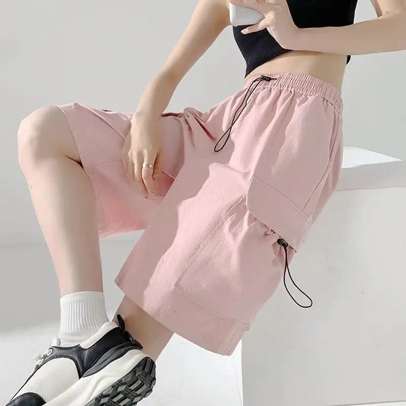 American Retro Sports Work Suit Shorts for Women in Summer Thin Loose and Versatile Five-quarter Student Casual Mid-pants Trendy 250609